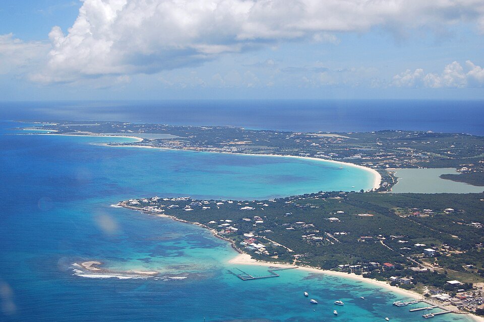 Aerial view of Anguilla’s western coastline including Rendezvous Bay