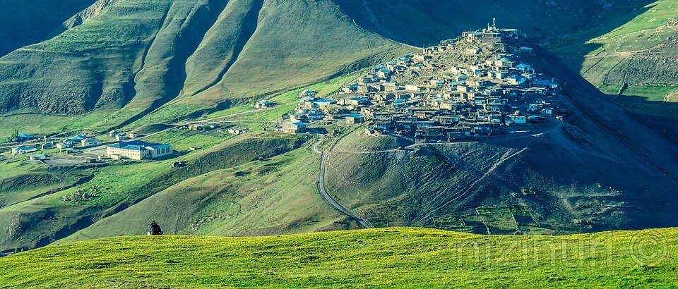 Khinalig village beneath the Greater Caucasus mountains