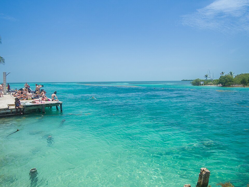 Turquoise water and the shoreline of Caye Caulker, Belize