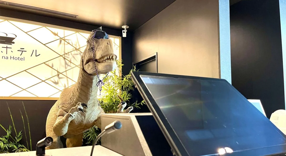 Dinosaur reception at Henn na Hotel Tokyo Nishikasai