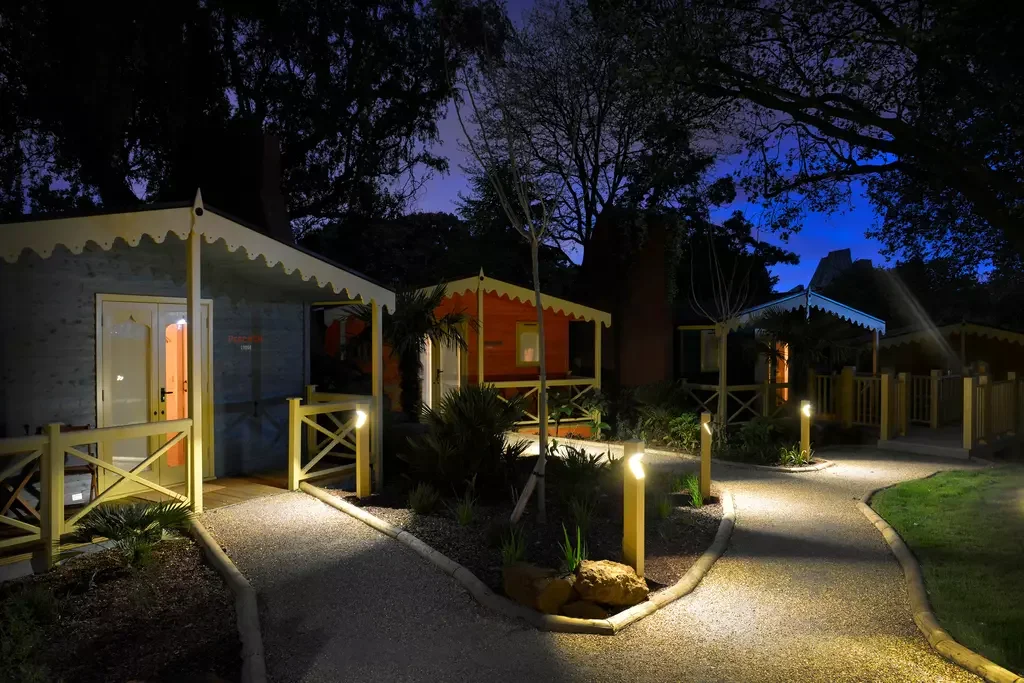 London Zoo Lodges after dark
