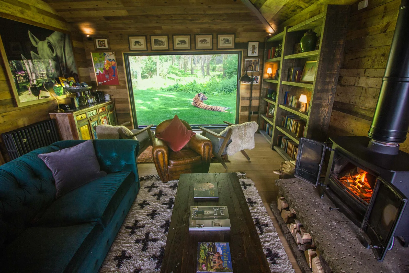 Tiger Lodge living area beside the tiger habitat