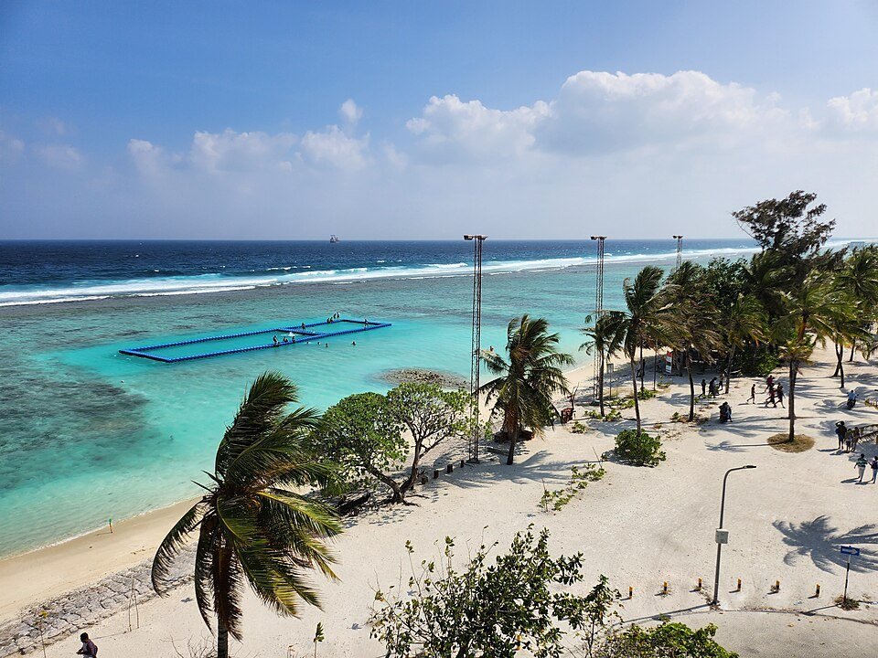 The beach and lagoon at Hulhumalé, Maldives