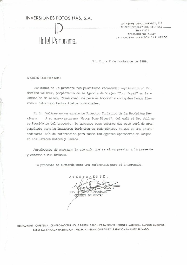 Scanned original letter from Hotel Panorama