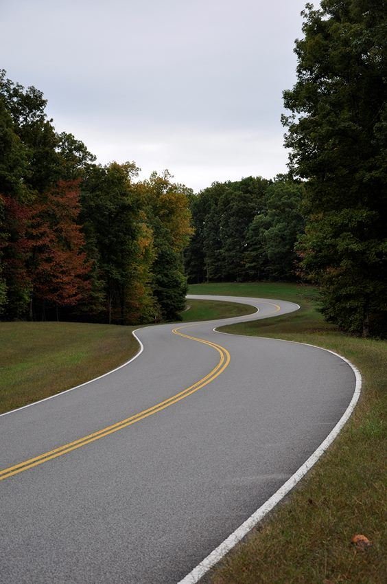 A slightly curvy section of the Natchez Trace Parkway in Early Fall
