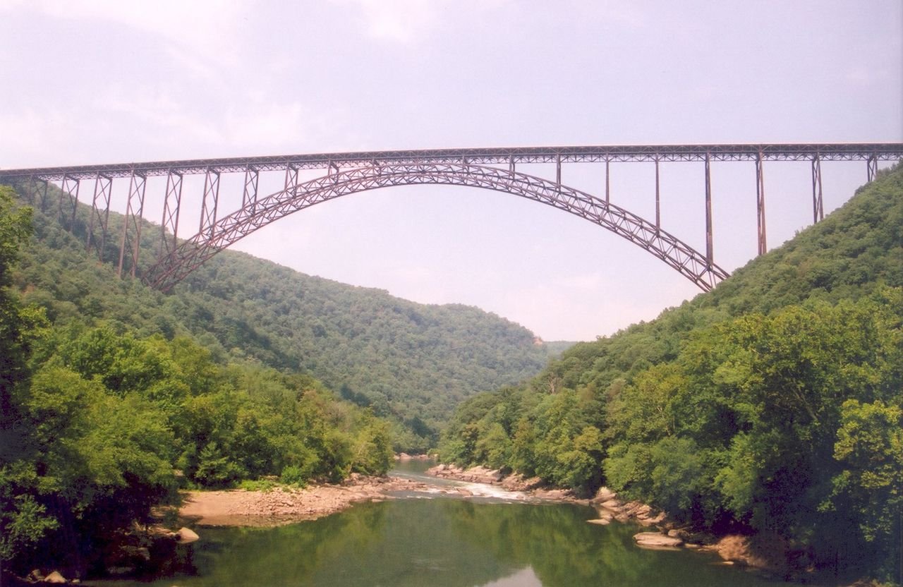 Travelers will find a scenic view and photo opportunity of the New River Gorge Bridge from the Fayette Station Road Bridge.