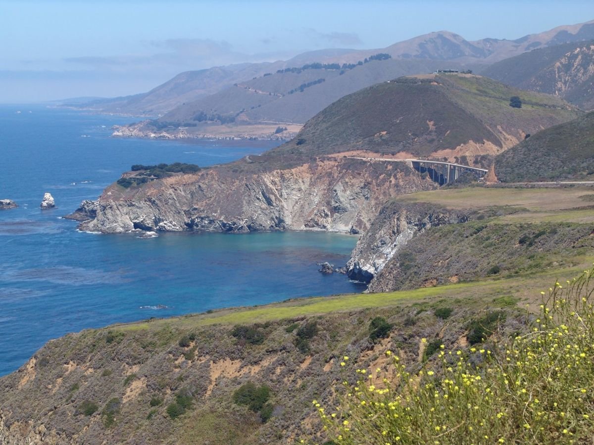 Hurricane Point on the Big Sur Highway offers a splendid view of the deep azure waters and grand mountainsides of the Pacific coastline in spring.