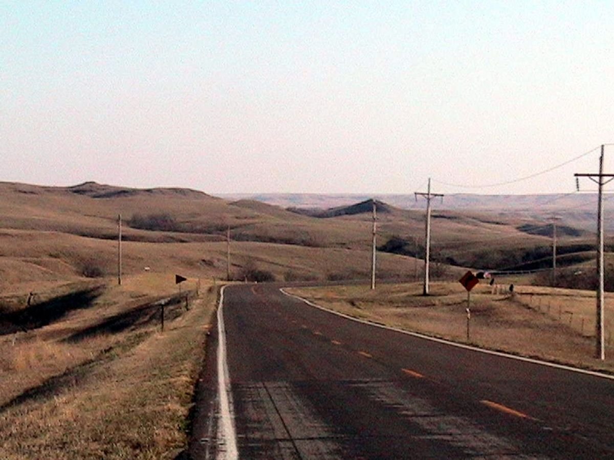 This photo shows the wide open views of the Native American Scenic Byway as it passes through the Cheyenne River Sioux Reservation.