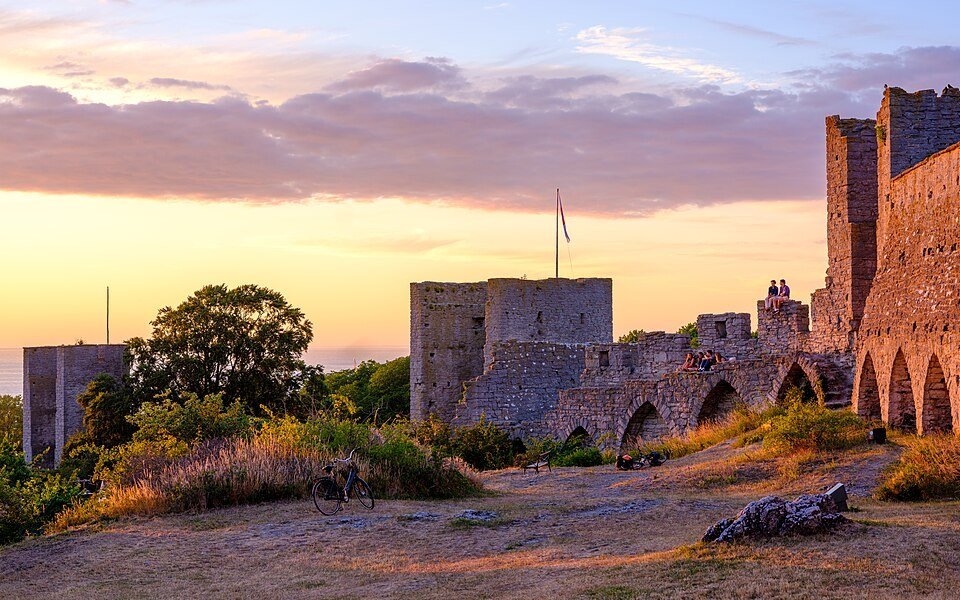Medieval walls of Visby on Gotland in evening light