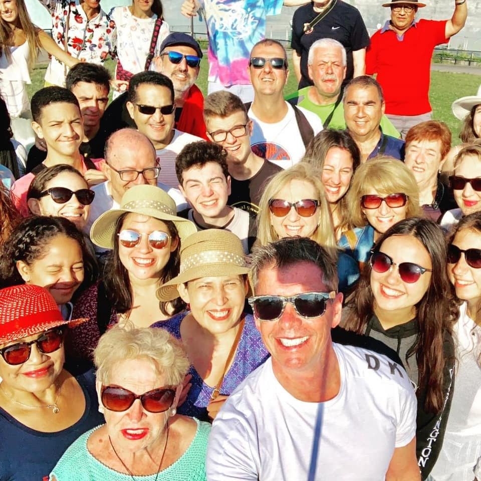 Travelers enjoying a group outing