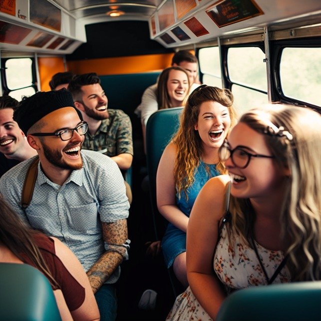 Young travelers enjoying a bus journey