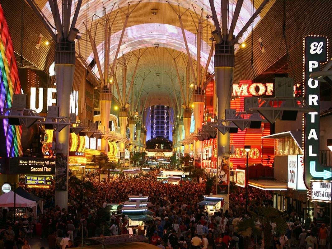 Millions of digital lights create unique scenery on a five-football-field-long canopy 90 feet above the street.